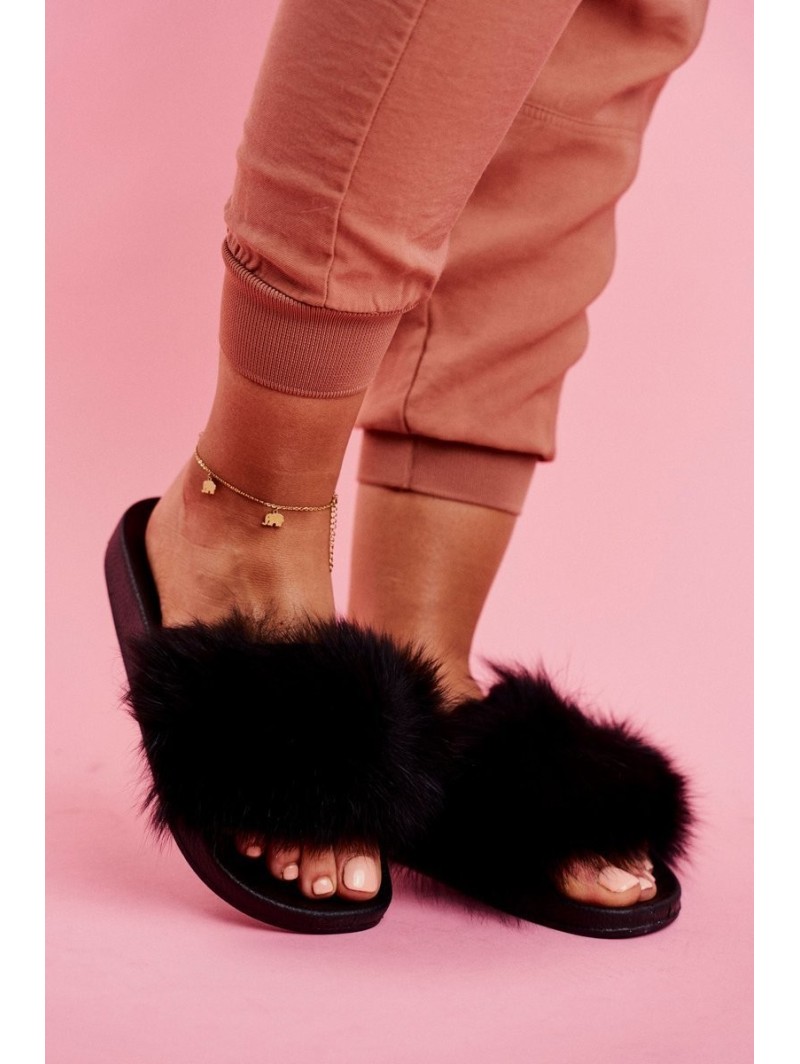 Women's Slippers With Fur Black Belmondo