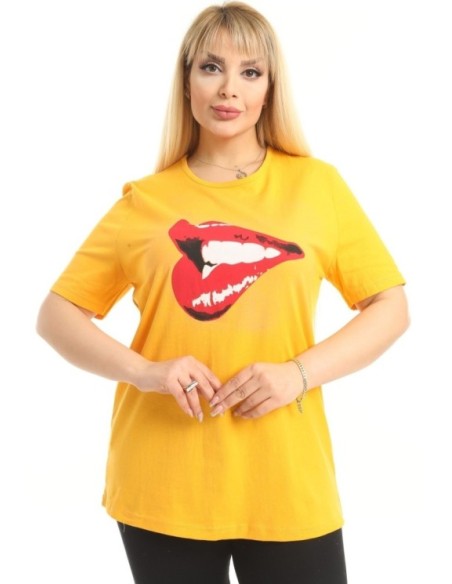 Geltoni trumparankoviai marškinėliai moterims ❤️ Drabužiai moterims