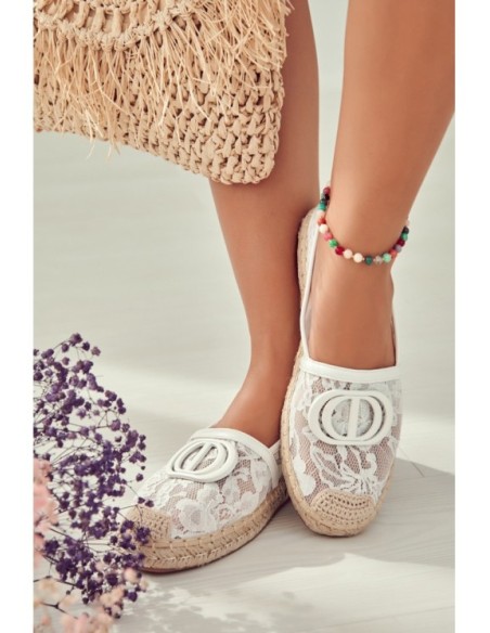 Women's Lace Espadrilles With Decoration White Summer Dream