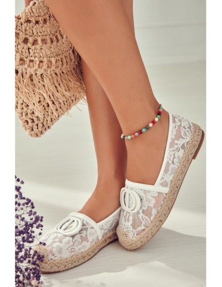 Women's Lace Espadrilles With Decoration White Summer Dream