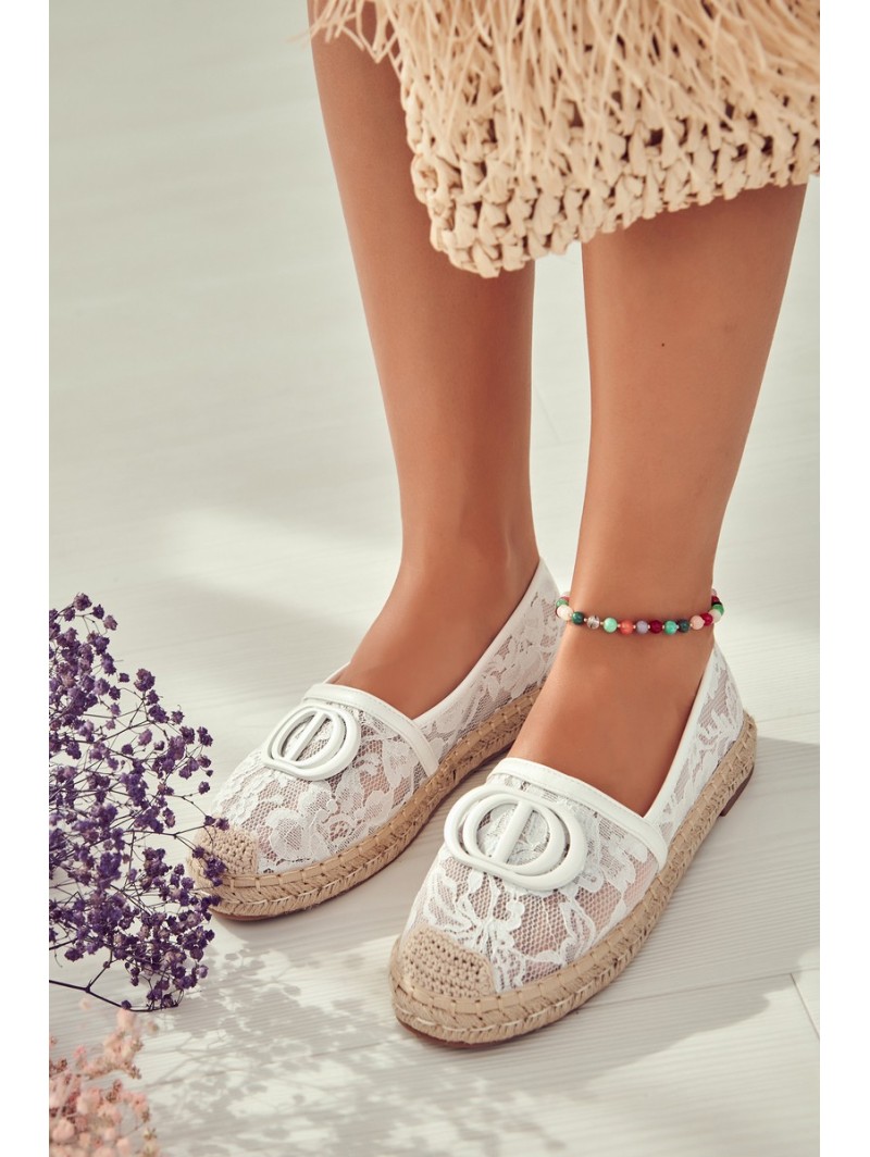 Women's Lace Espadrilles With Decoration White Summer Dream