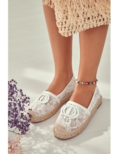 Moteriškos nėriniuotos espadrilės su puošmena White Summer Dream