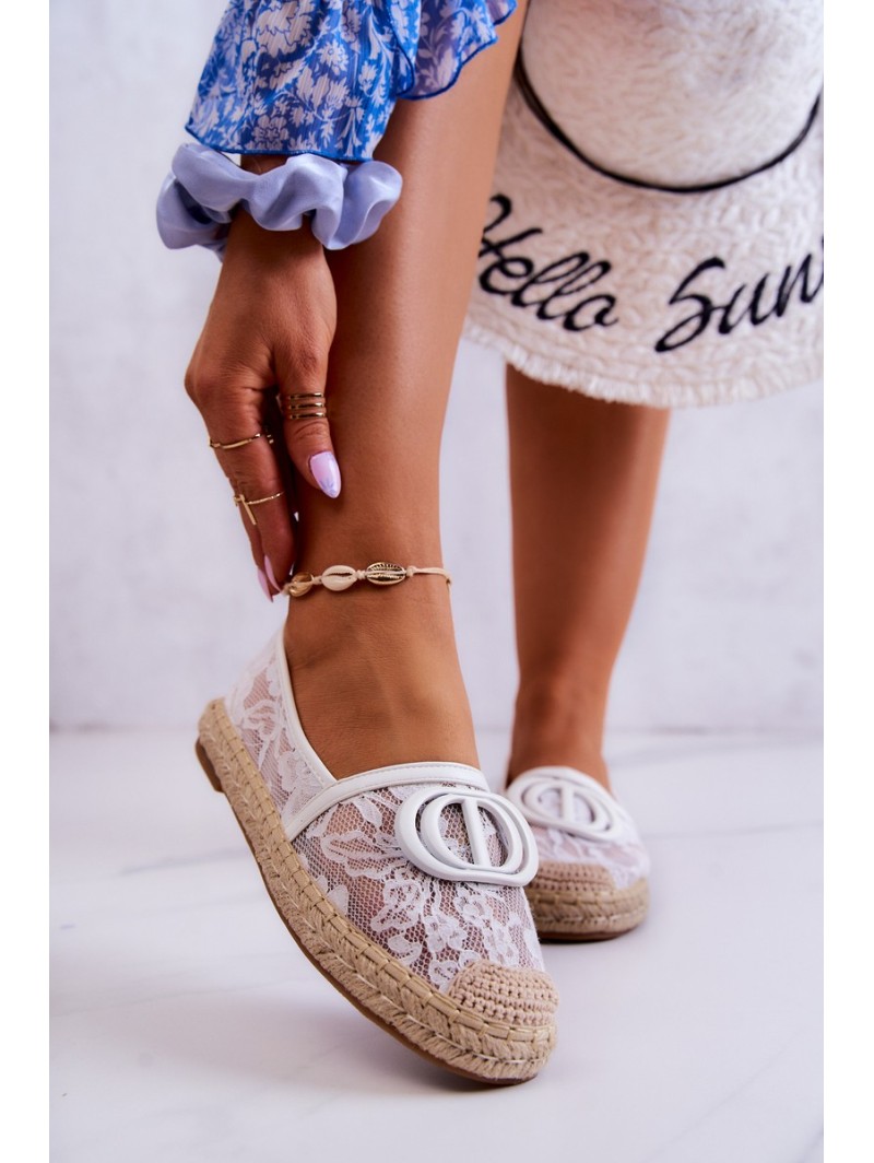 Women's Lace Espadrilles With Decoration White Summer Dream