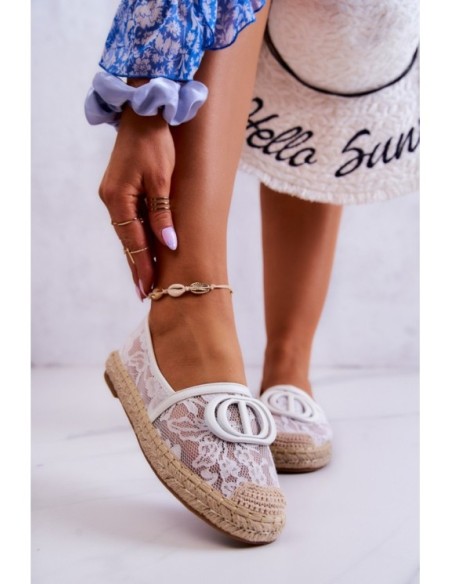 Women's Lace Espadrilles With Decoration White Summer Dream