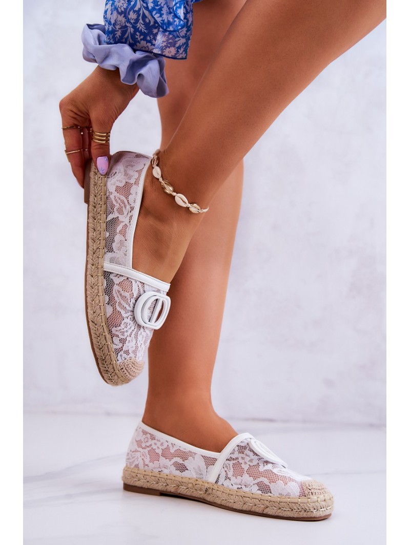 Women's Lace Espadrilles With Decoration White Summer Dream