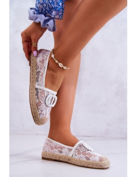 Women's Lace Espadrilles With Decoration White Summer Dream