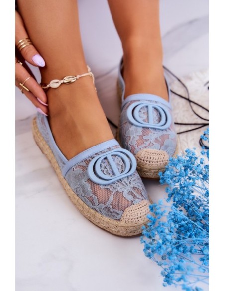 Women's Lace Espadrilles With Decoration Blue Summer Dream