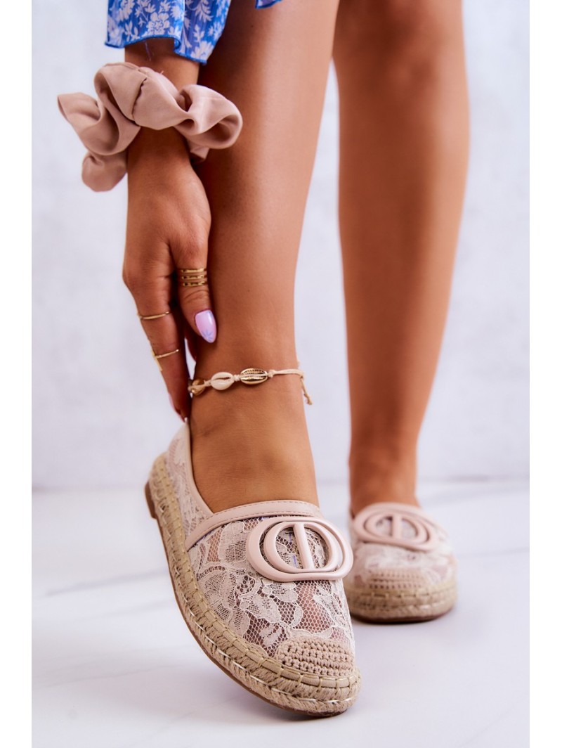 Women's Lace Espadrilles With Decoration Beige Summer Dream