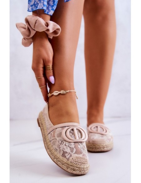 Women's Lace Espadrilles With Decoration Beige Summer Dream