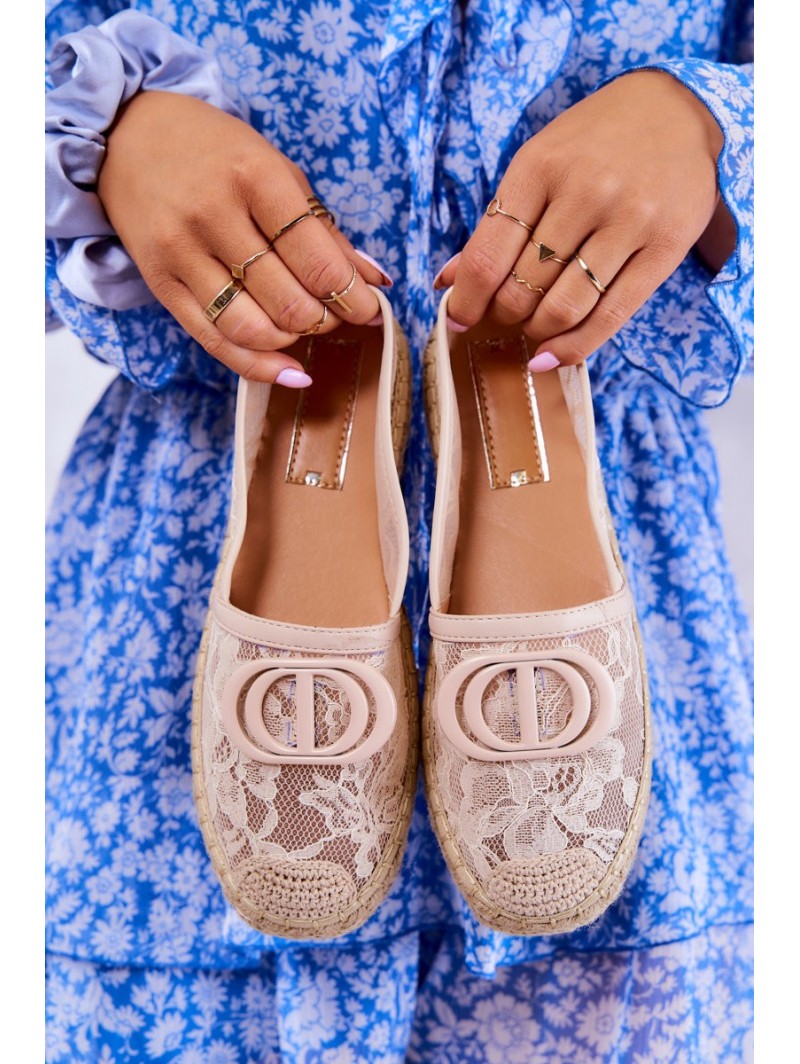 Women's Lace Espadrilles With Decoration Beige Summer Dream