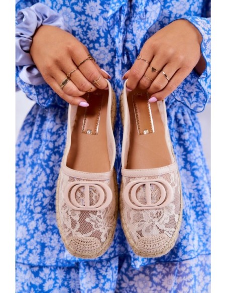 Women's Lace Espadrilles With Decoration Beige Summer Dream