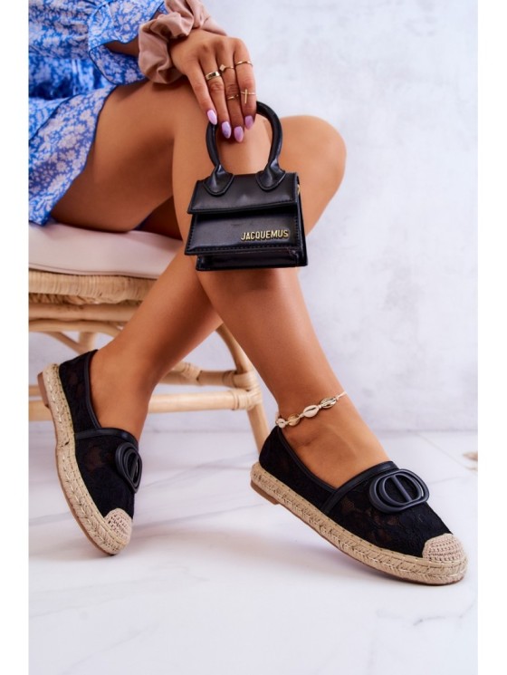 Women's Lace Espadrilles With Decoration Black Summer Dream