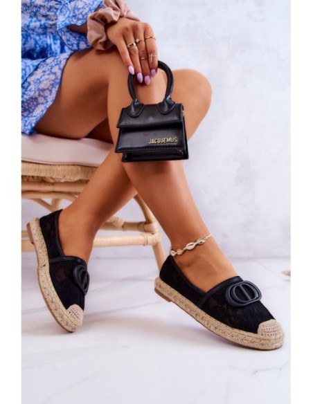 Moteriškos nėriniuotos espadrilės su puošmena Black Summer Dream