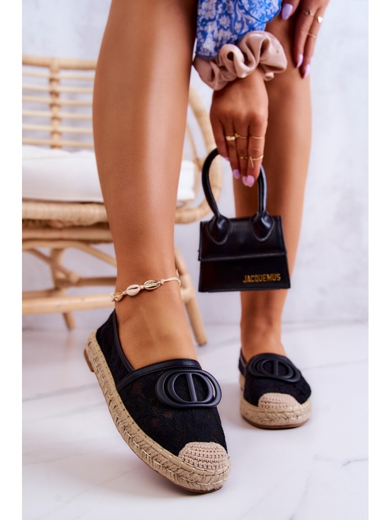 Women's Lace Espadrilles With Decoration Black Summer Dream