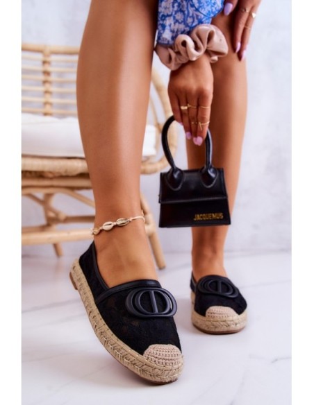 Women's Lace Espadrilles With Decoration Black Summer Dream