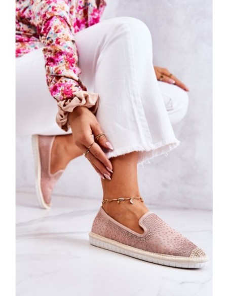 Women's Cloth Espadrilles With Cubic Zirconia Pink Deimos