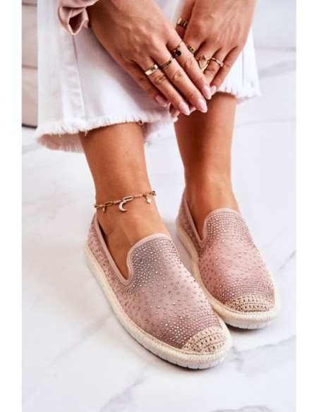 Women's Cloth Espadrilles With Cubic Zirconia Pink Deimos