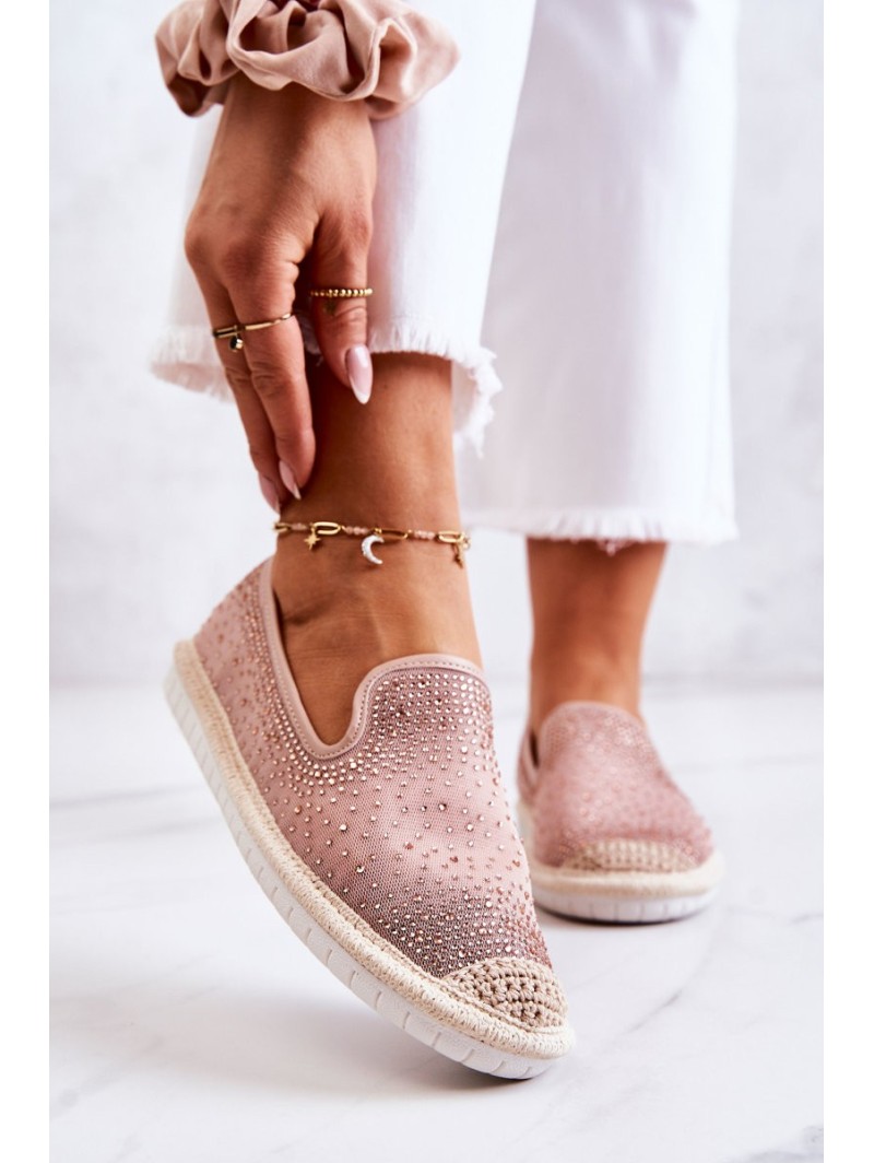 Women's Cloth Espadrilles With Cubic Zirconia Pink Deimos