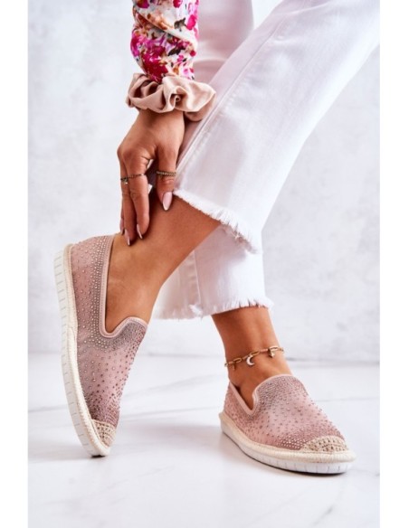 Women's Cloth Espadrilles With Cubic Zirconia Pink Deimos