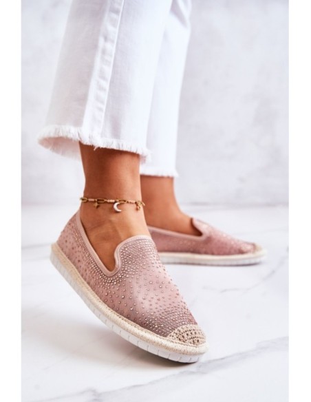 Women's Cloth Espadrilles With Cubic Zirconia Pink Deimos