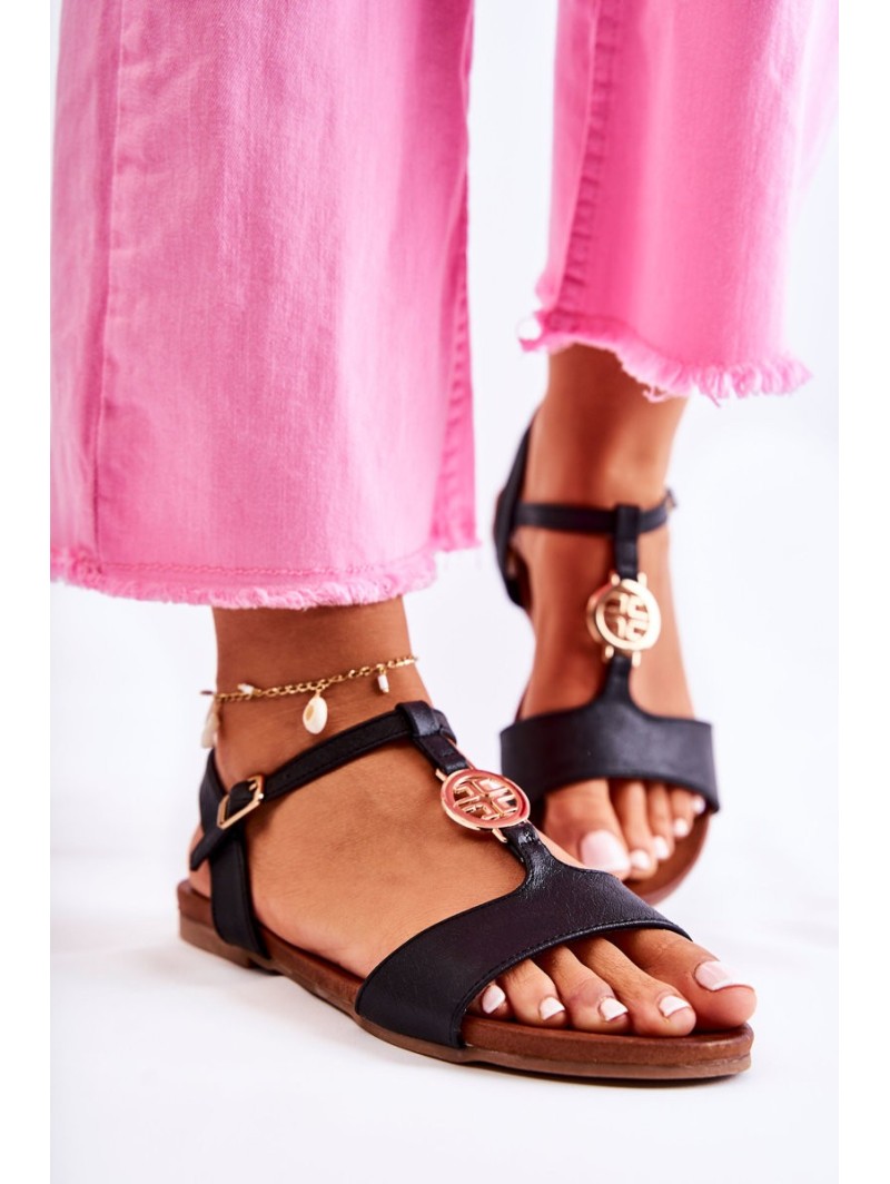 Lightweight Women's Sandals With Buckle Black Carida