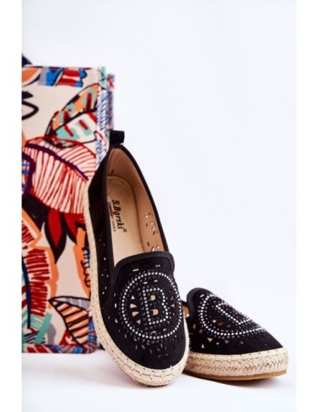 Ažūrinės užsegamos moteriškos espadrilės Black Meredith