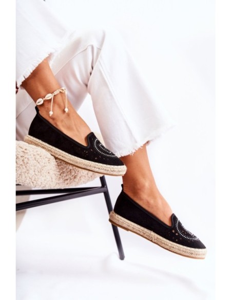 Ažūrinės užsegamos moteriškos espadrilės Black Meredith