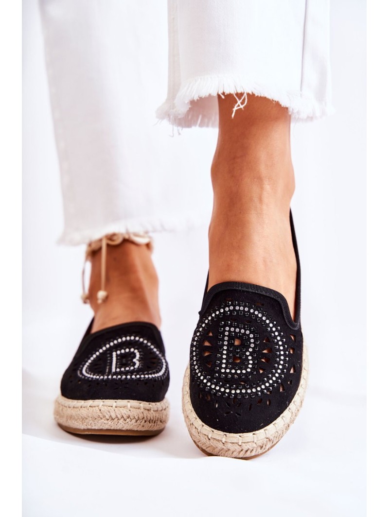 Ažūrinės užsegamos moteriškos espadrilės Black Meredith