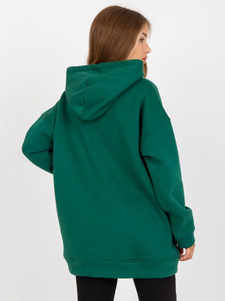 Žalias džemperis su gobtuvu ir kišenėmis