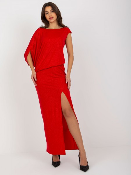 Ilga raudona asimetriška suknelė